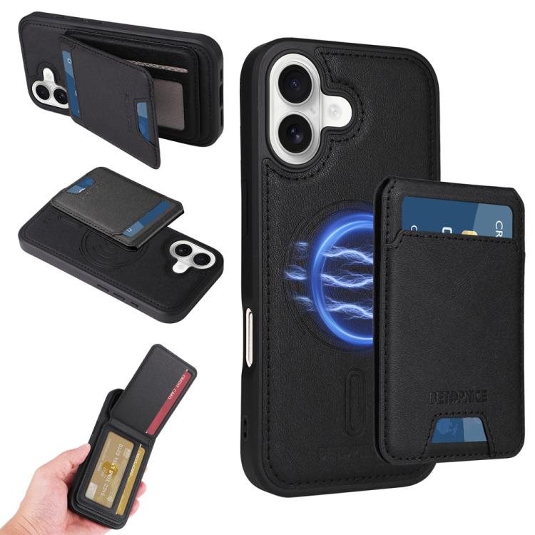 For iPhone 17 BETOPNICE Vertical Flip Detachable MagSafe Wallet Phone Case(Black)
