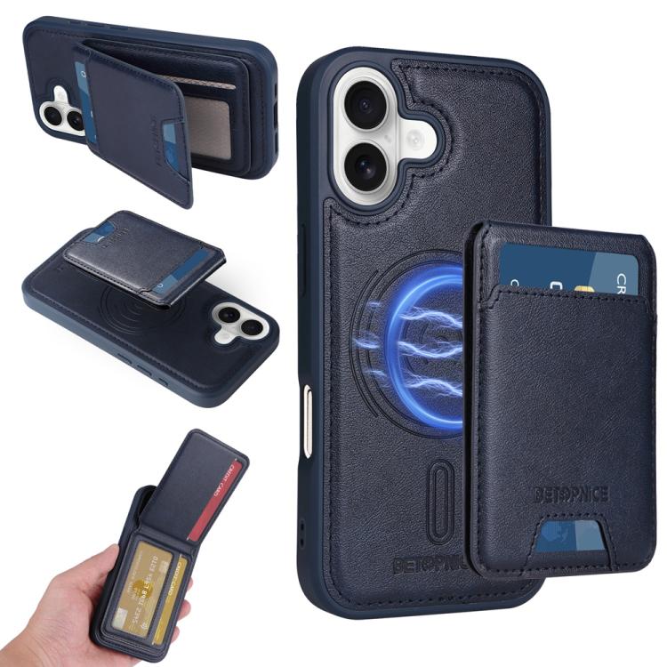 For iPhone 17 BETOPNICE Vertical Flip Detachable MagSafe Wallet Phone Case(Blue)