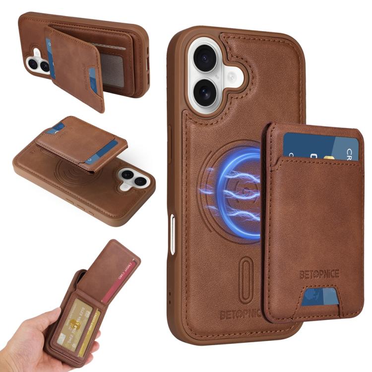 For iPhone 17 BETOPNICE Vertical Flip Detachable MagSafe Wallet Phone Case(Brown)