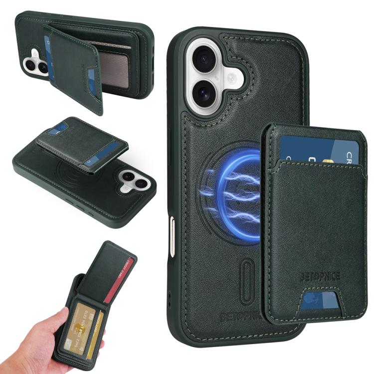 For iPhone 17 BETOPNICE Vertical Flip Detachable MagSafe Wallet Phone Case(Green)