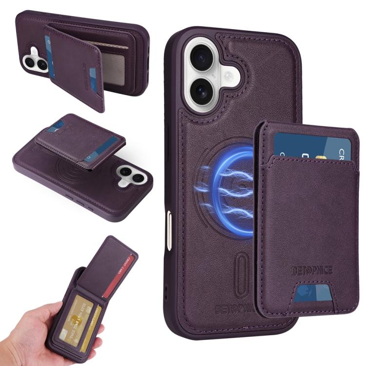 For iPhone 17 BETOPNICE Vertical Flip Detachable MagSafe Wallet Phone Case(Purple)