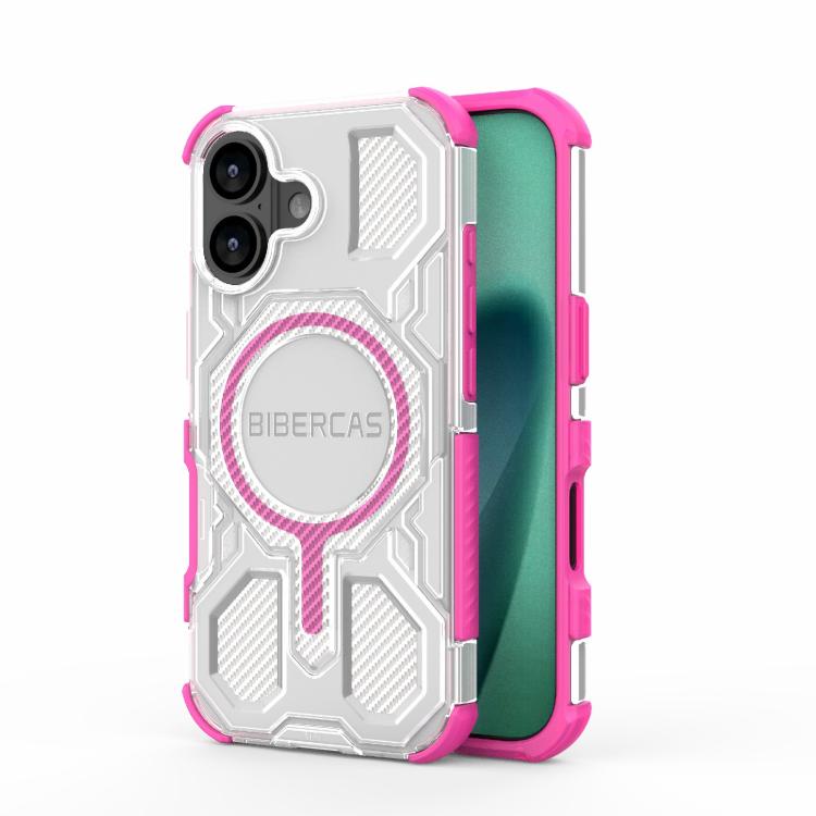 For iPhone 17 BIBERCAS Transparent Color Series MagSafe Air Bag Shockproof Phone Case(Pink)