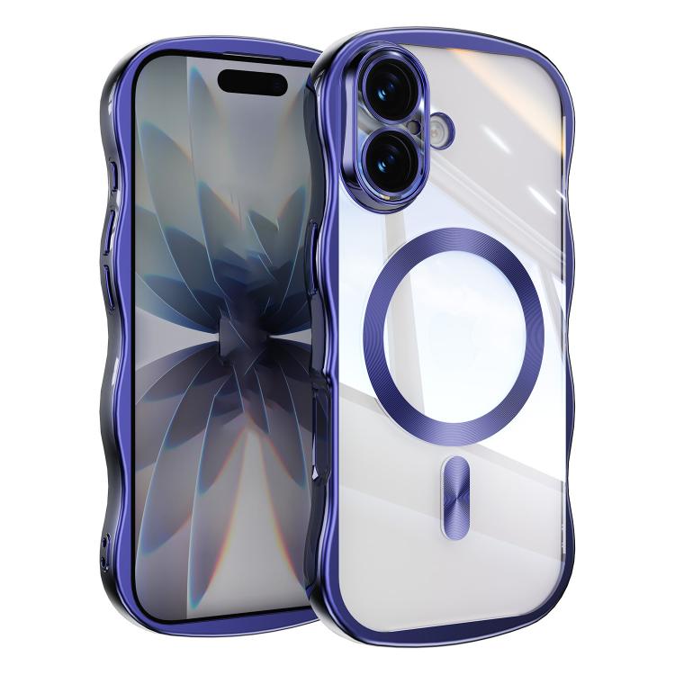 For iPhone 17 Big Wave Electroplating MagSafe Magnetic Phone Case(Dark Purple)