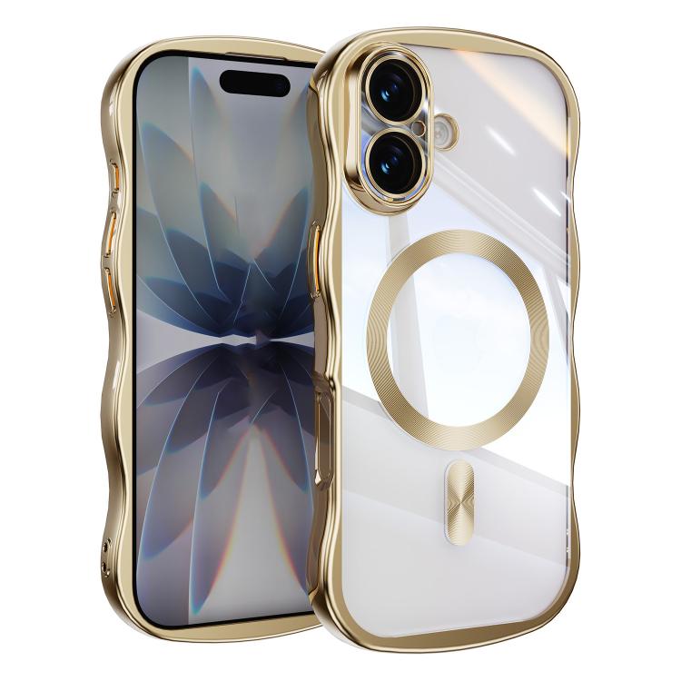For iPhone 17 Big Wave Electroplating MagSafe Magnetic Phone Case(Gold)