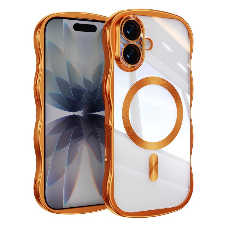 For iPhone 17 Big Wave Electroplating MagSafe Magnetic Phone Case(Orange)
