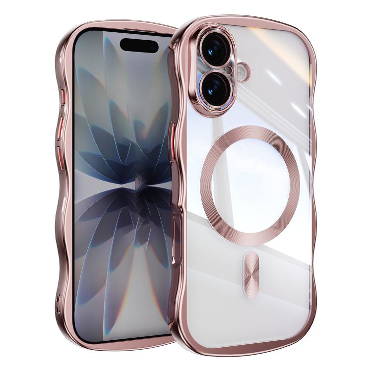 For iPhone 17 Big Wave Electroplating MagSafe Magnetic Phone Case(Pink)