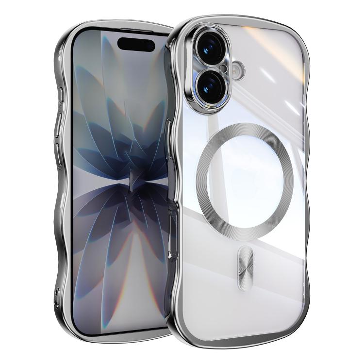 For iPhone 17 Big Wave Electroplating MagSafe Magnetic Phone Case(Silver)