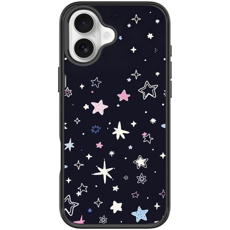 For iPhone 17 Black Background Colorful Stars Pattern Magnetic Phone Case(Black)