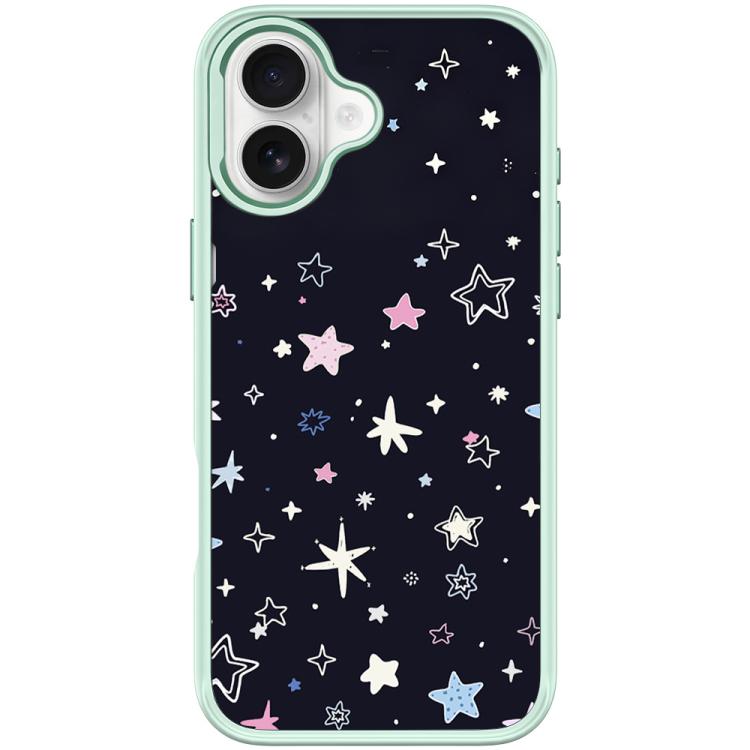 For iPhone 17 Black Background Colorful Stars Pattern Magnetic Phone Case(Light Green)