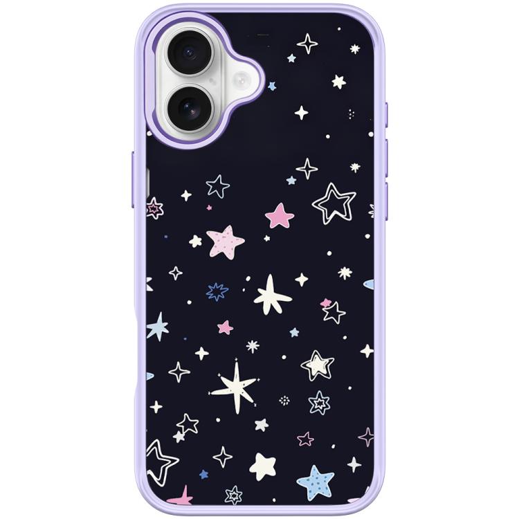 For iPhone 17 Black Background Colorful Stars Pattern Magnetic Phone Case(Light Purple)