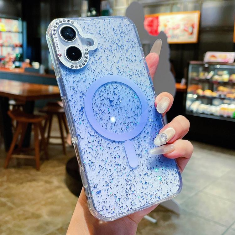 For iPhone 17 Blink Series Metal Lens Frame MagSafe Magnetic IMD Phone Case(Ultramarine)