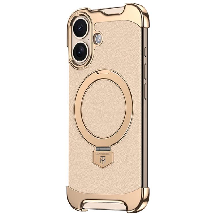For iPhone 17 Borderless MagSafe Ring Holder Plain Leather Phone Case(Gold)