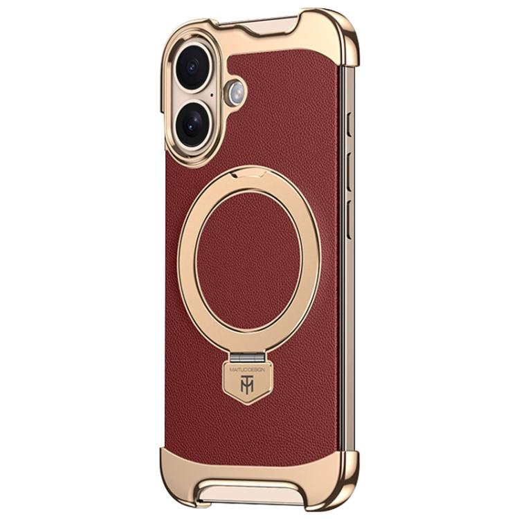 For iPhone 17 Borderless MagSafe Ring Holder Plain Leather Phone Case(Red)