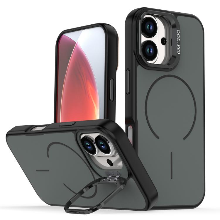 For iPhone 17 Bright Color Contrast Skin-feel Camera Bracket Magsafe Phone Case(Black)