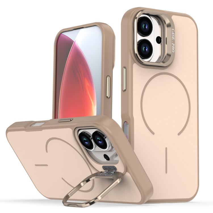 For iPhone 17 Bright Color Contrast Skin-feel Camera Bracket Magsafe Phone Case(Desert Gold)