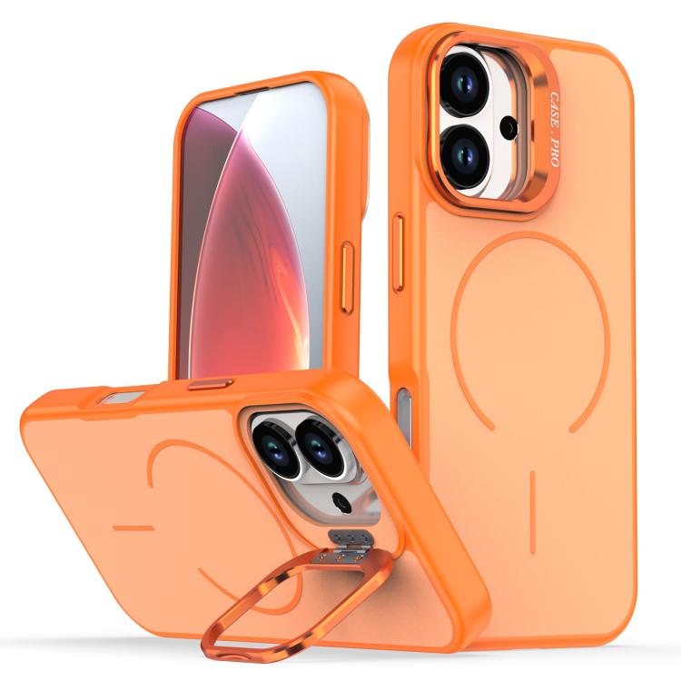 For iPhone 17 Bright Color Contrast Skin-feel Camera Bracket Magsafe Phone Case(Orange)
