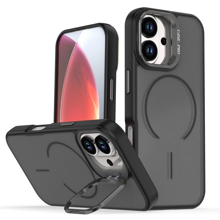 For iPhone 17 Bright Color Frosted Skin-feel Camera Bracket Magsafe Phone Case(Black)