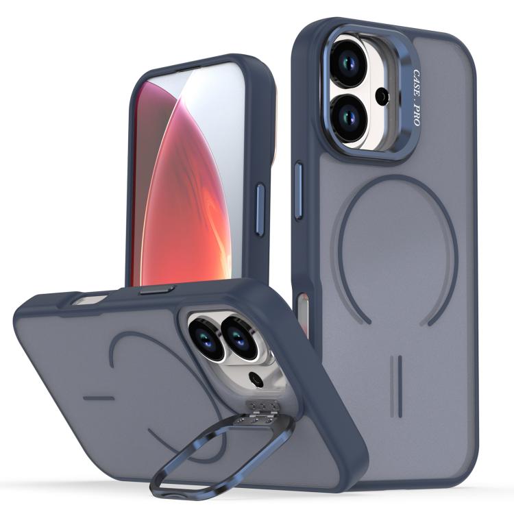 For iPhone 17 Bright Color Frosted Skin-feel Camera Bracket Magsafe Phone Case(Blue)