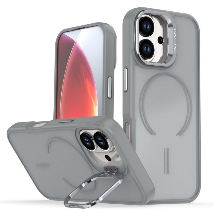 For iPhone 17 Bright Color Frosted Skin-feel Camera Bracket Magsafe Phone Case(Grey)