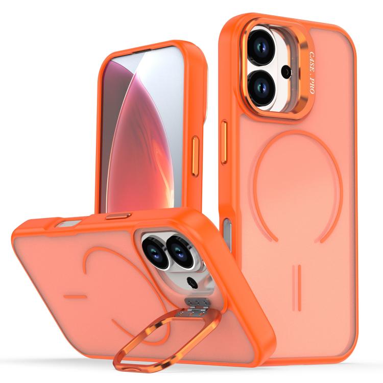 For iPhone 17 Bright Color Frosted Skin-feel Camera Bracket Magsafe Phone Case(Orange)