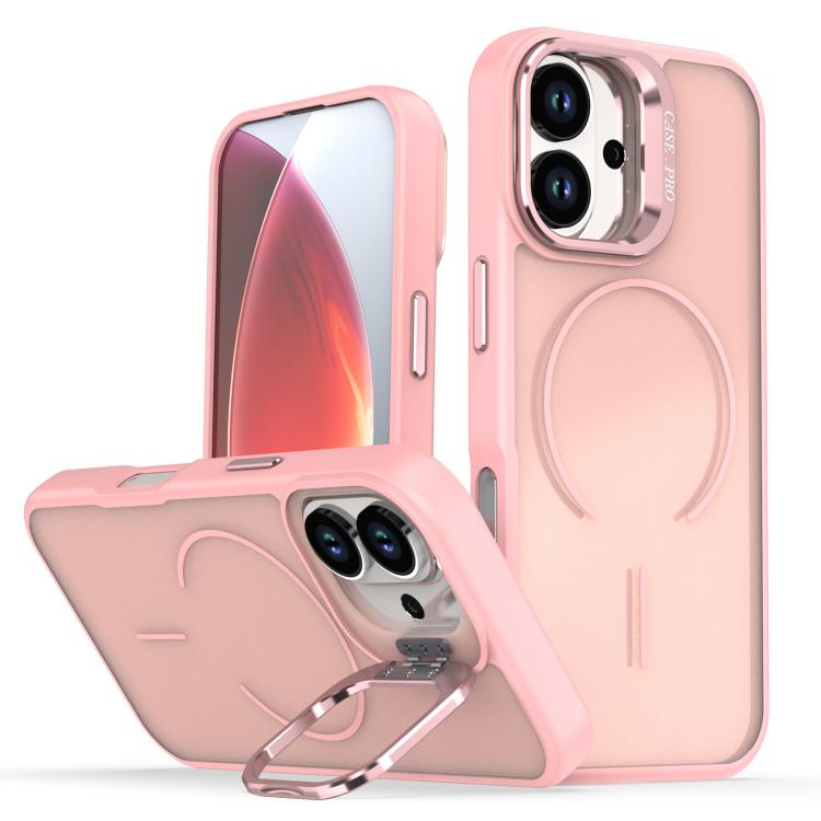 For iPhone 17 Bright Color Frosted Skin-feel Camera Bracket Magsafe Phone Case(Pink)
