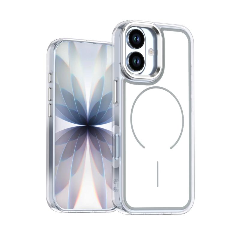 For iPhone 17 Bright Shadow Two-color MagSafe Magnetic Phone Case(White)