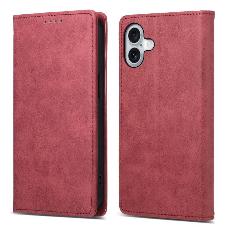 For iPhone 17 Business Solid Color Magnetic RFID Leather Phone Case(Red)