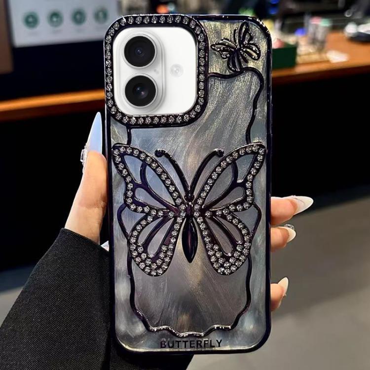 For iPhone 17 Butterfly Electroplating TPU Phone Case with Epoxy Cardboard(Dark Purple)