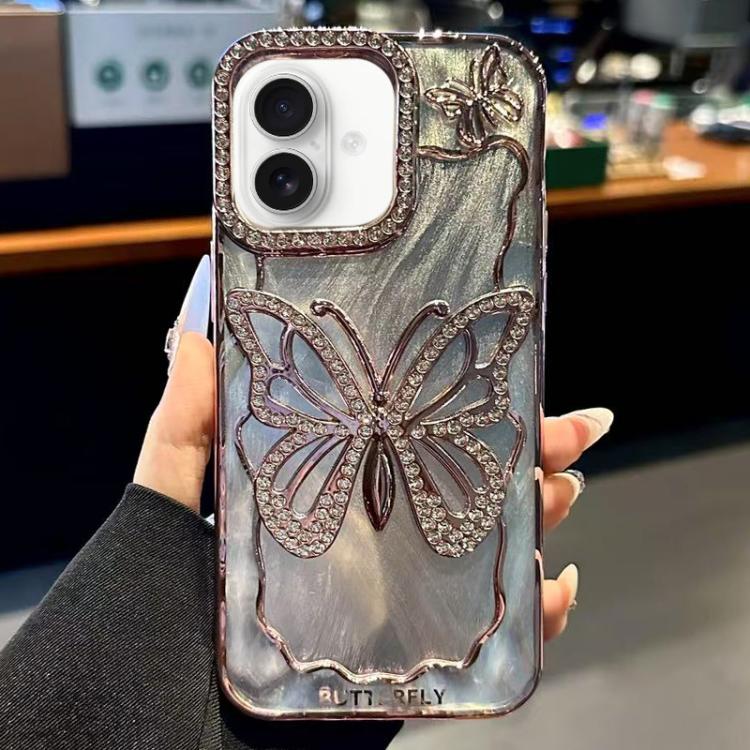 For iPhone 17 Butterfly Electroplating TPU Phone Case with Epoxy Cardboard(Rose Gold)