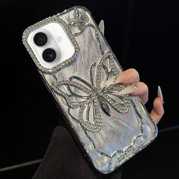 For iPhone 17 Butterfly Electroplating TPU Phone Case with Epoxy Cardboard(Silver)