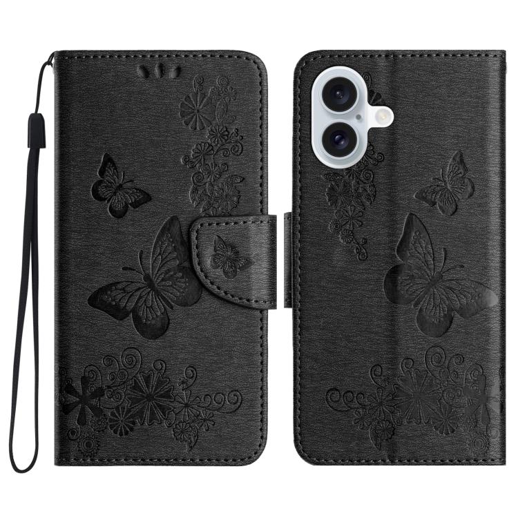 For iPhone 17 Butterfly Embossed Flip Leather Phone Case(Black)