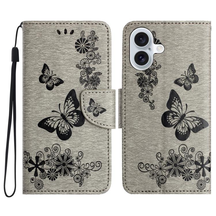 For iPhone 17 Butterfly Embossed Flip Leather Phone Case(Grey)