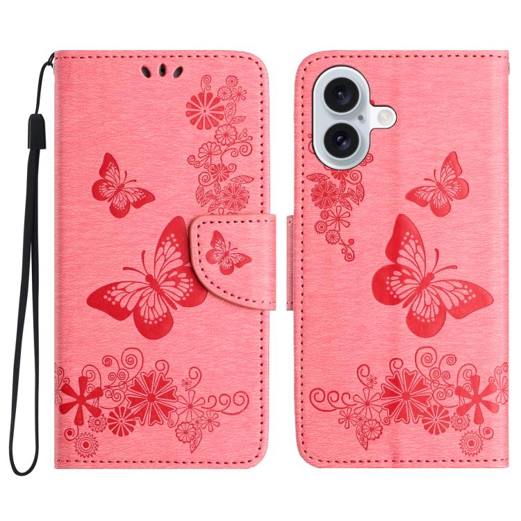 For iPhone 17 Butterfly Embossed Flip Leather Phone Case(Pink)