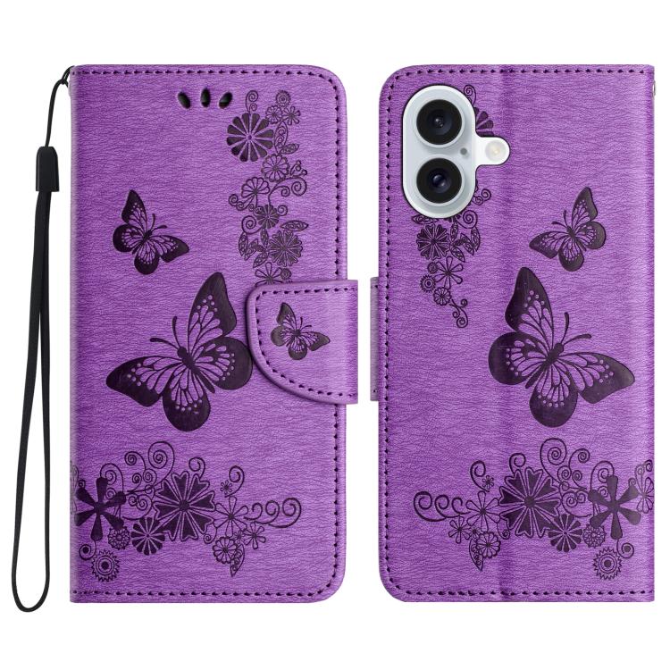 For iPhone 17 Butterfly Embossed Flip Leather Phone Case(Purple)