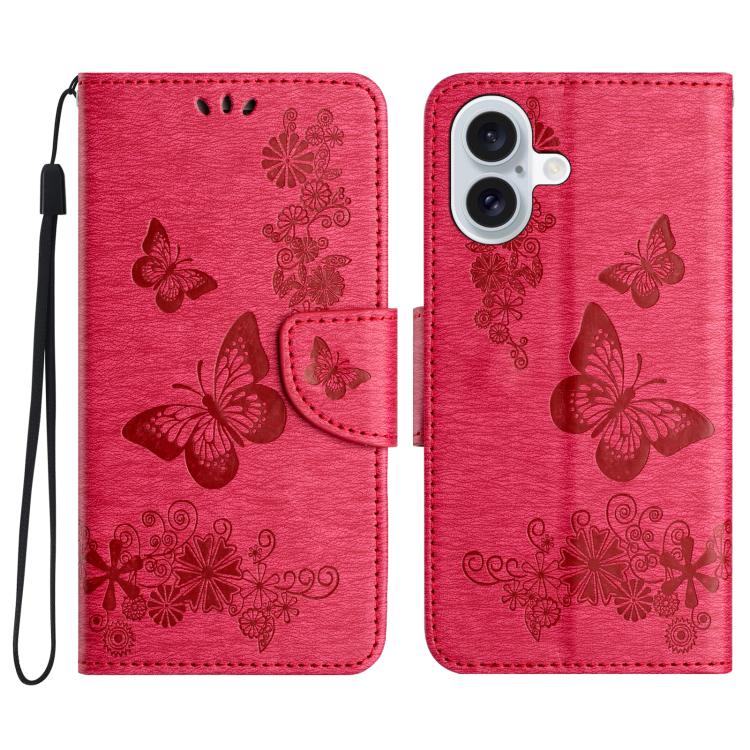 For iPhone 17 Butterfly Embossed Flip Leather Phone Case(Red)