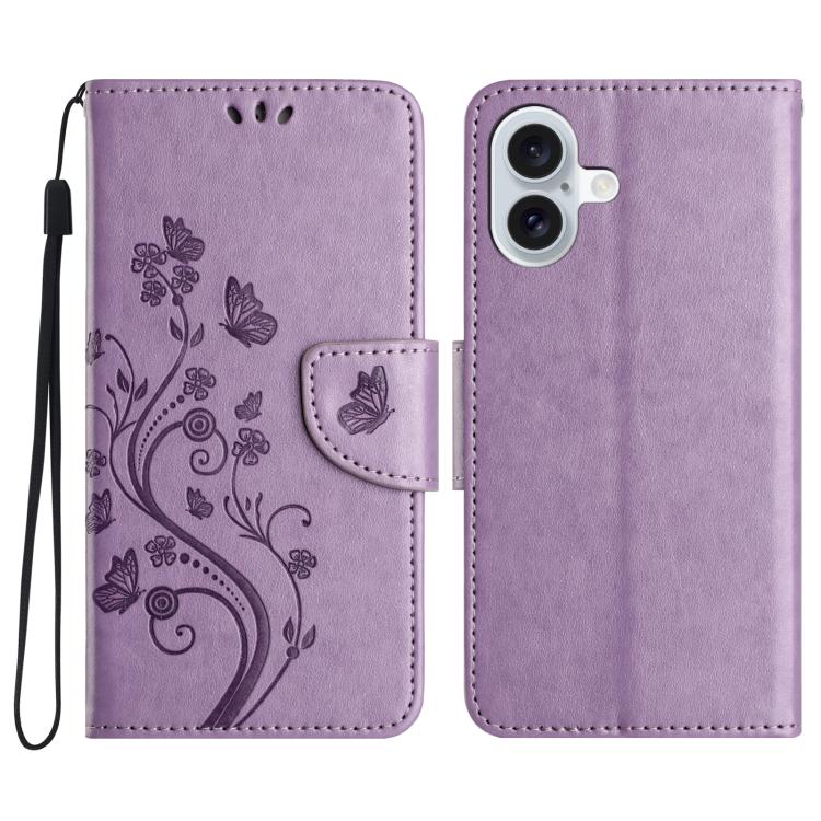 For iPhone 17 Butterfly Flower Pattern Flip Leather Phone Case(Light Purple)