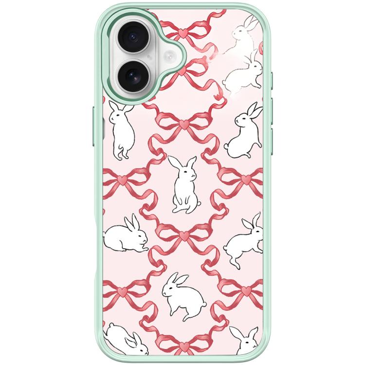 For iPhone 17 Butterfly Knot White Rabbit Pattern Magnetic Phone Case(Light Green)