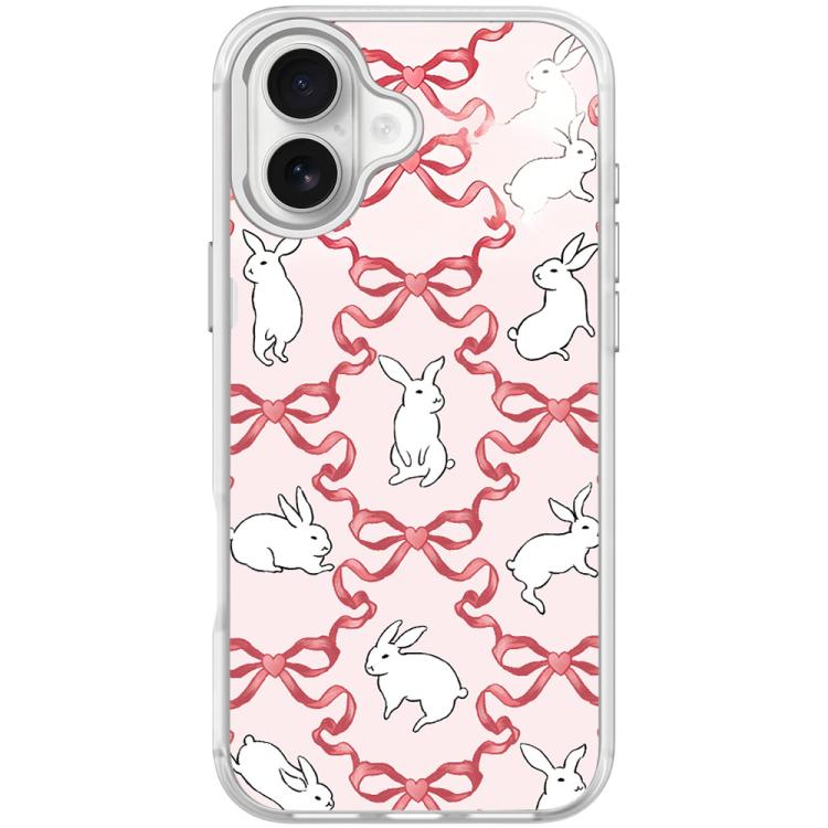 For iPhone 17 Butterfly Knot White Rabbit Pattern Magnetic Phone Case(Transparent White)