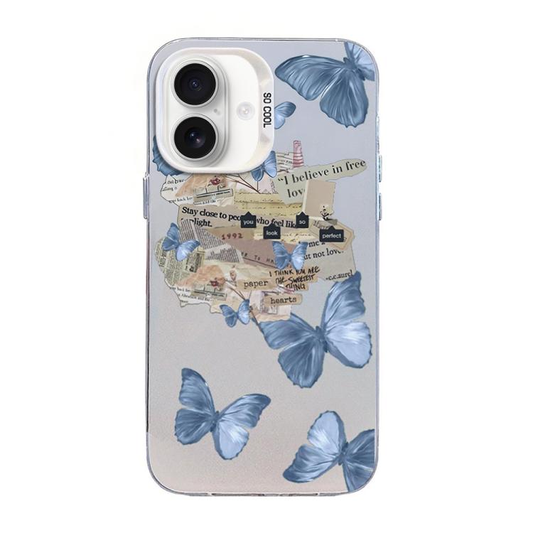 For iPhone 17 Butterfly Pattern Silver Plating PC Hybrid TPU Phone Case(Retro Blue)