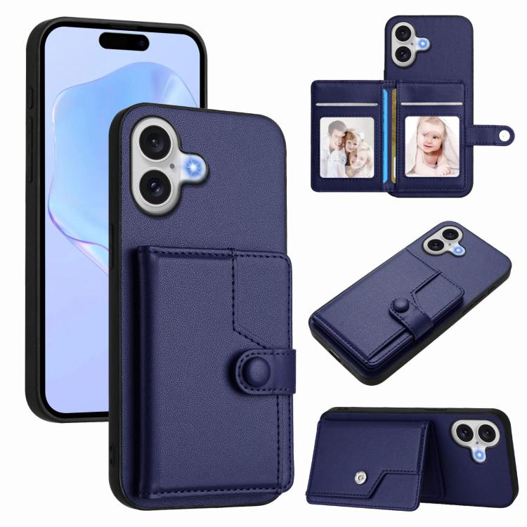 For iPhone 17 Button Card Bag RFID Anti-theft Phone Case(Blue)