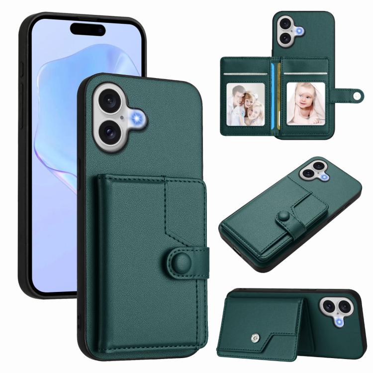 For iPhone 17 Button Card Bag RFID Anti-theft Phone Case(Green)
