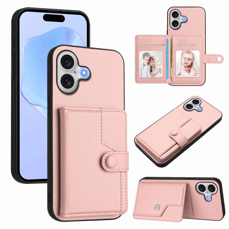 For iPhone 17 Button Card Bag RFID Anti-theft Phone Case(Pink)