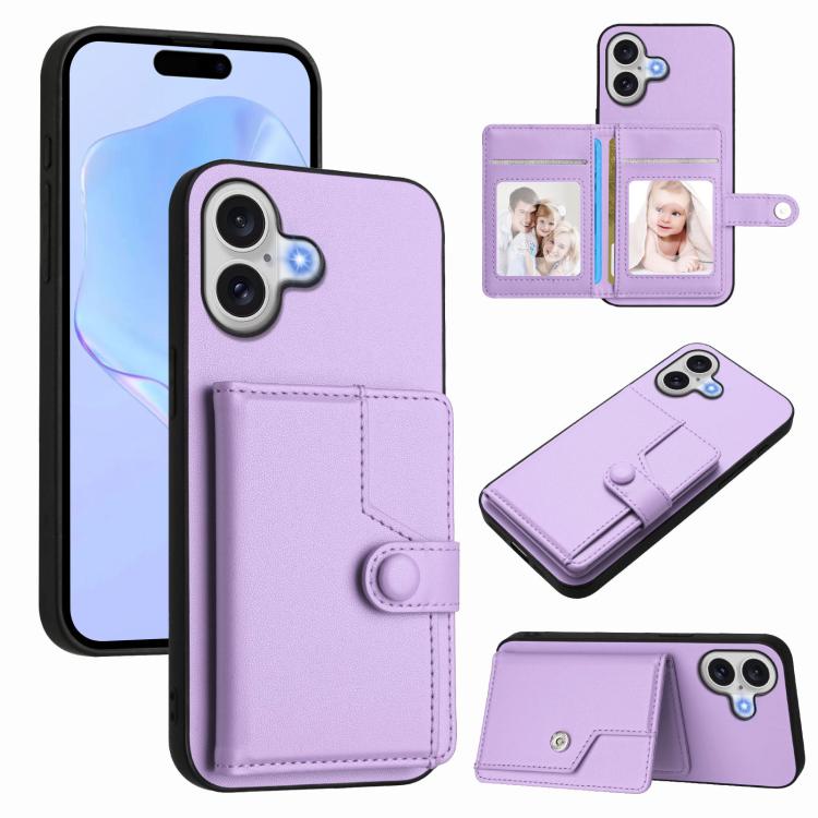 For iPhone 17 Button Card Bag RFID Anti-theft Phone Case(Purple)