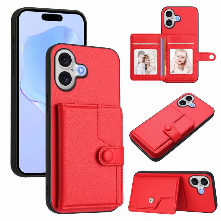 For iPhone 17 Button Card Bag RFID Anti-theft Phone Case(Red)