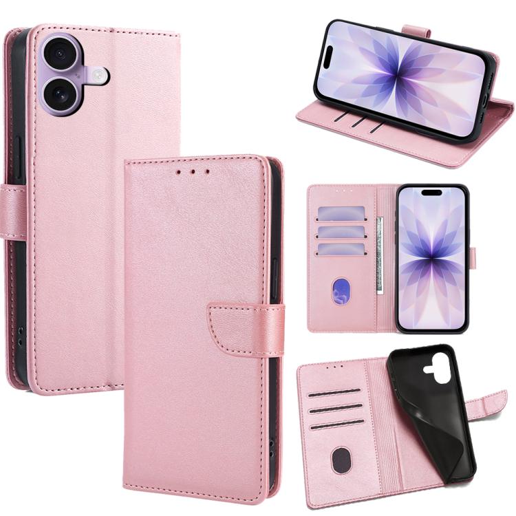 For iPhone 17 Calf Texture Buckle Flip Leather Phone Case(Rose Gold)