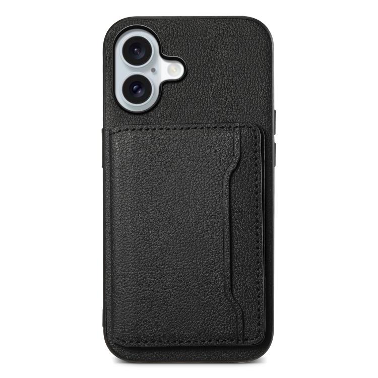 For iPhone 17 Calf Texture Card Bag Design Full Coverage Phone Case(Black)