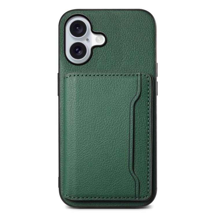 For iPhone 17 Calf Texture Card Bag Design Full Coverage Phone Case(Green)