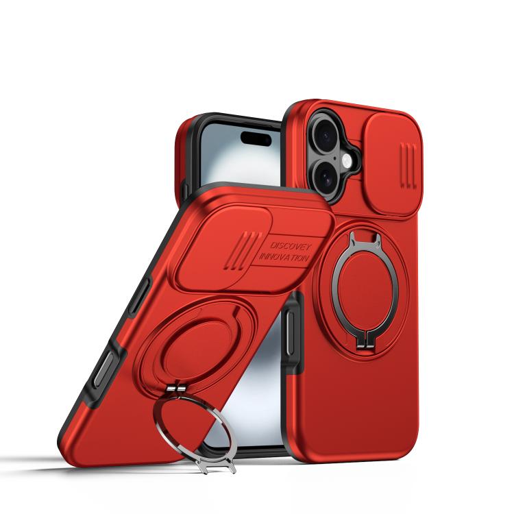 For iPhone 17 Camera Sliding Shield Magnetic Rotation Holder Phone Case(Red)