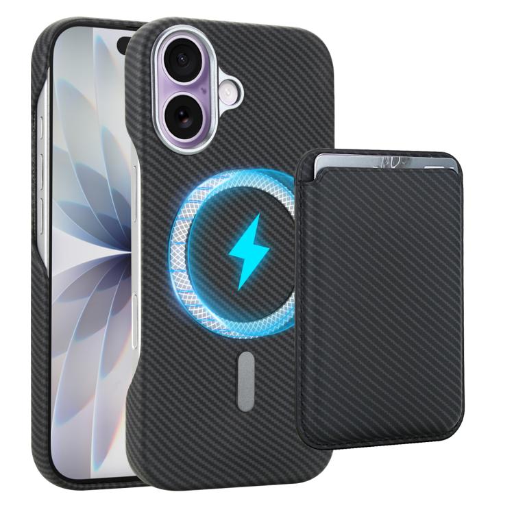 For iPhone 17 Carbon Fiber MagSafe Magnetic Card Holder Phone Case(Black)