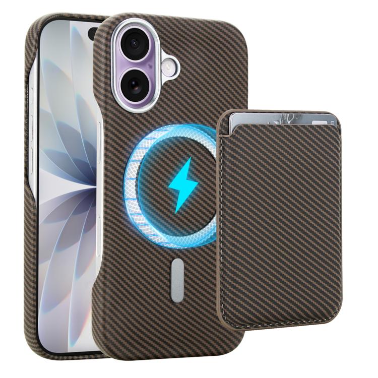 For iPhone 17 Carbon Fiber MagSafe Magnetic Card Holder Phone Case(Brown)